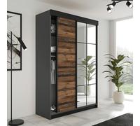KIER FURNITURE Armoire Dressing LAMARO Graphite/Style Ancien 138x205x59 cm | Armoire dressing spacieuse avec rangement pratique pour vêtements et linge, idéale pour chambre adulte ou enfant