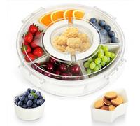 Kievano boîte à snacks avec 6 compartiments amovibles - Plateau rotatif 28 cm avec couvercle hermétique et poignée portable, pour noix, bonbons, fruits et collations lors de fêtes ou pique-niques