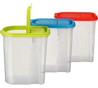 Kigima boîte verseuse pour müsli et cornflakes Grande boîte de Rangement 2 litres Lot de 3 Vert/Bleu/Rouge