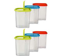 Kigima boîte verseuse pour müsli et cornflakes Grande boîte de Rangement 2 litres Lot de 6 Vert/Bleu/Rouge
