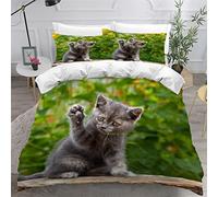 KIILA Housse de Couette 220x240 Enfant Chat 3D Imprimé Fille Parure de lit 2 Personnes Printemps 3 Pièces Confortable Doux Microfibre avec Fermeture Éclair Literie et 2 Taie d'oreiller, 220x240cm