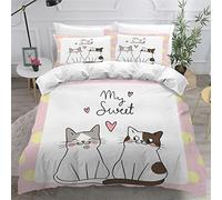 KIILA Housse de Couette 220x240 Enfant Chat 3D Imprimé Fille Parure lit 2 Personnes Graffiti 3 Pièces Confortable Doux Microfibre avec Fermeture Éclair Literie et Taie d'oreiller, Color20, 220x240cm