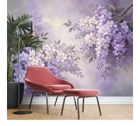 KIJSKKOPO Papier Peint Mural En Soie À Motif Aquarelle de Glycine, Grand Format, Imprimé Floral Violet, Décor de Fond pour Salon, Chambre, Intérieur de Maison, Style Botanique Vintage, Revêteme