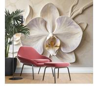 KIJSKKOPO Papier Peint Mural En Soie À Motif D'Orchidées En Relief 3D, Grand Format, Blanc, Imprimé Floral En Relief, pour Salon, Chambre Ou Intérieur Moderne. Papier Peint En Soie, 70 X 100 cm.