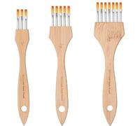KIKIGOAL Lot de 3 pinceaux de peinture de texture, pinceau plat, poils en nylon coréen professionnels pour acrylique, aquarelle, gouache, création de lignes, plumes, motifs, manche en bambou carbonisé