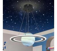 Kikioo Lustre en Verre pour Chambre d'enfant Planet Creative Planet Garçons Filles Lustre en Verre, Space Planet Chambre d'enfant Lampes suspendues au Plafond-Tricolore Bleu Clair