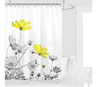 Kikiry Lot de 12 Rideaux de Douche Jaunes et Gris 152,4 x 183 cm (l x L), Fleurs Sauvages, Marguerites, Peinture à l'encre botanique, Simple, élégance, Rideaux de Salle de Bain en Polyester avec