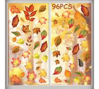 KIKISML Lot de 9 Autocollants pour Fenêtre de Thanksgiving, 96 Pièces Autocollants pour Fenêtre d'Automne, Auto-adhésif Feuille Érable Décoration