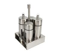 Kikumi Huile Sel Cruet Set 304 Acier Inoxydable Vinaigre Bouteille Poivre Shaker avec Base Stand pour Cuisine Restaurant