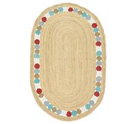 Kilim - Tapis ovale en jute naturelle de 61 x 91 cm - Tissage plat - Tapis ovale tressé à la main de style bohème pour intérieur et extérieur - Pour cuisine, entrée