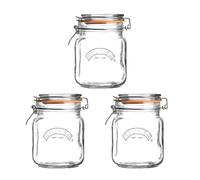 Kilner Lot de 3 bocaux carrés hermétiques en verre pour conserver les grains de café, mariner, légumes, chutneys, pâtes, noix, sans BPA, passent au lave-vaisselle