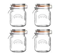 Kilner Lot de 4 bocaux de conservation carrés en verre avec couvercle à clip 1 l