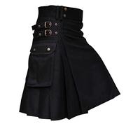 Kilt écossais pour homme - Kilt tactique - Tartan irlandais - Steampunk - Vêtement traditionnel moderne - Jupe écossaise pour homme - Tartan - Individualité vintage, 02 - Noir, L
