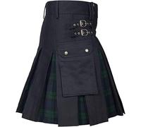 Kilt hybride pour homme en coton mélangé avec poches Motif tartan Noir, Tartan noir, 42 inches / 106 cm