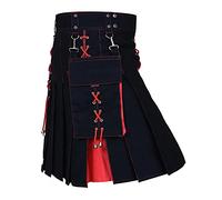 Kilt utilitaire pour homme - Uni - Tartan - Jupes utilitaires - Steampunk - Vêtements gothiques écossais - Vêtements de mariage - Kilt en cuir avec sangles en cuir, A1-rouge., XL