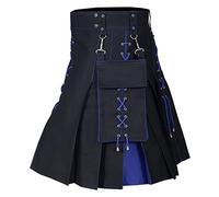 Kilt utilitaire pour homme - Uni - Tartan - Jupes utilitaires - Steampunk - Vêtements gothiques écossais - Vêtements de mariage - Kilt en cuir avec sangles en cuir, A1-bleu, M