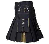 Kilt utilitaire pour homme - Uni - Tartan - Jupes utilitaires - Steampunk - Vêtements gothiques écossais - Vêtements de mariage - Kilt en cuir avec sangles en cuir, Kaki A1, L