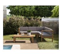 Kim - salon de jardin bois teck canapé d'angle 5p. Et table basse rect