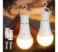 Kimjo 7 W E27 Ampoule Rechargeable avec Telecommande, 3 Couleur, Lot de 2 | Batterie Ampoule, Sans Fil, Sans Electricite, Dimmable, Chargement USB-C, Contrôle des Boutons, Funzione Timer