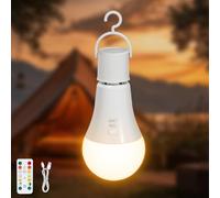 Kimjo 7 W E27 Ampoule Rechargeable avec Telecommande USB, 3 Couleur | Batterie Ampoule, Sans Fil, Sans Electricite, Dimmable, Chargement USB-C, Contrôle des Boutons, Funzione Timer
