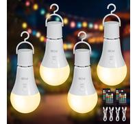Kimjo E27 Ampoule Rechargeable avec Telecommande, 3 Couleur & RGB, Lot de 4 | Ampoule LED, 2000 mAh Batterie, Sans Fil, Sans Electricite, Luminosità Regolabile, USB C, Comando Touch, Funzione Timer