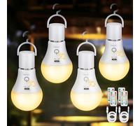Kimjo E27 Ampoule Rechargeable avec Telecommande 7 W, 3 Couleur, Lot de 4 | Ampoule LED, 2000 mAh Batterie, Sans Fil, Sans Electricite, Luminosità Regolabile, USB C, Comando Touch, Funzione Timer