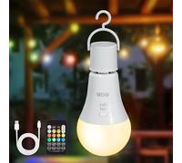 Kimjo E27 Ampoule Rechargeable avec Telecommande 7 W USB, 3 Couleur & RGB | Ampoule LED, 2000 mAh Batterie, Sans Fil, Sans Electricite, Luminosità Regolabile, USB C, Comando Touch, Funzione Timer