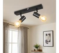 Kimjo Luminaire Plafonnier LED 2 Spots, E27 Rampe Spots de Plafond Noir | E27 Plafonnier Spot/Applique Murale Intérieure, Moderne Luminaire Plafond Orientables pour Salon Chambre, Sans Ampoules