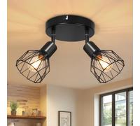 Kimjo Luminaire Plafonnier LED Rond, E14 Spot de Plafond 2 Spots, Noir | Plafonnier Chambre Orientable, Moderne E14 Rampe Spot Applique Plafond Intérieur pour Salon Cuisine Couloir, Sans Ampoule