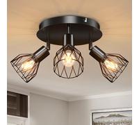 Kimjo Plafonnier 3 Spots Orientables, Spot de Plafond Noir avec 3 Spots Pivotants et Orientables Douille E14, Rampe de Spots un Design Rétro pour Chambre Séjour Couloir Café, Sans Ampoule, Max. 40W