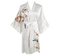 Kimono court pour femmes, peignoir en 100% soie (blanc), marque Ledamon