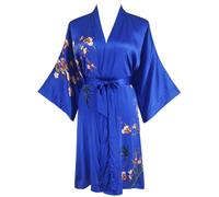 Kimono court pour femmes, peignoir en 100% soie (bleu saphir), marque Ledamon