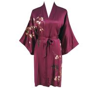 Kimono court pour femmes, peignoir en 100% soie (bordeaux), marque Ledamon
