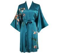 Kimono court pour femmes, peignoir en 100% soie (vert foncé) – Ledamon