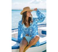 Kimono cover-up orné ourlet à franges Bleu M