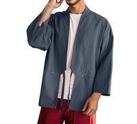 Kimono Japonais Homme,Kimono Homme Manches 3/4 Yukata,Ample Veste Chinoise Imprimé Harajuku Chemise Japonaise Ouvert Devant Manteau Cardigan Décontracté Peignoirs de Bain
