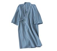 Kimono japonais pour homme et femme - Robe de chambre à carreaux tissée délavée, douce et respirante, coupe ample à manches courtes pour la maison, le spa, le sauna, l'hôtel, les voyages, toutes les