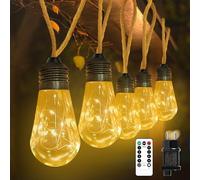 Kimuwote Guirlande lumineuse LED Extérieur et Intérieur, 7M 20LED Vintage Guirlande électrique avec corde de chanvre, Ampoules LED 8 modes, Timer, Déco pour jardins Fête Balcon Chambre(Blanc Chaud)