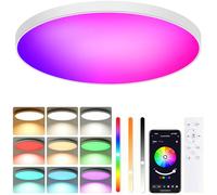 Kimuwote Plafonnier LED RGBIC, Plafonnier Connecté Rond 30cm, 24W 2700-6500K Dimmable Lampe de Plafond avec Télécommande et Contrôle APP, pour Chambre à Chambres, Salons, Couloir, Cuisine