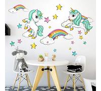 kina - UVB00557 Stickers Muraux pour Chambre d'enfant imprimé sur PVC Transparent Décoration Licornes dans les nuages Mur - Mesure Trois feuilles 40x30 cm
