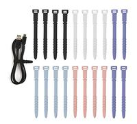 KINBOM 20 Pièces Attaches de Câble en Silicone, Attaches Zippées Réutilisables Élastique en Silicone Attaches pour Attaches Gestion Câbles pour Fil Casque Fournitures Bureau Domicile (5 Couleurs)