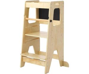 Kinder Küchen-Tritthocker 3-en-1 - Tour d'observation pour tout-petits - Tableau noir - Plateforme en bois antidérapante, capacité de 68 kg - Rembourrée - Finition bois