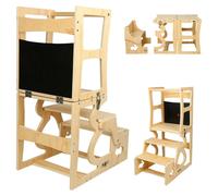 Kinder Lernturm 3-en-1 - Aide de cuisine Montessori - Pliable - Avec tableau - En bois - Tabouret d'escalier stable - Couleur bois