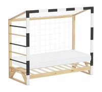 ML-Design Lit Enfant But de Football Handball 80x160 cm avec Matelas, en Bois Massif, Sommier à Lattes, Échelle d'escalade et Filet, Couchage au Sol Junior Fille Garçon Chambre à Coucher, Thème Sport