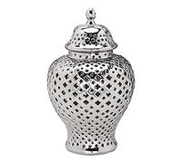 KinderCoring Grand Pot en Céramique, Pot en Porcelaine, Motif Sculpté avec Couvercle, Accessoires, Rangement Universel, Argent