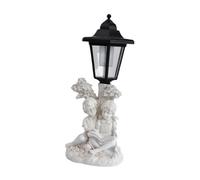 KinderCoring Statue d'un Couple Lisant avec Une Lanterne Solaire, Ornement Fait Main, Sculpture en Résine pour Décoration de Patio Ou de Porche, Blanc