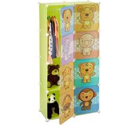 Kinderkast - Portes - Motifs animaliers - Système de fixation par clips - Barre de suspension pour vêtements - Plastique - Chambre d'enfant - Coloré