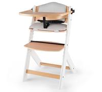 Kinderkraft ENOCK Chaise 2-en-1, réglable en hauteur, harnais 3 points, bois de hêtre, plateau amovible, chaise haute et pour enfants jusqu'à 35 kg, Blanc