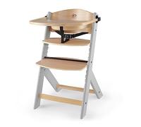 Kinderkraft ENOCK Chaise Haute Bébé, 3 en 1, en Bois Naturel, Chaise d'alimentation, Évolutive, Réglable, Puericulture Bébé, Avec Plateau, Très Solide, Design Universel, Avec Accessoires, Gris