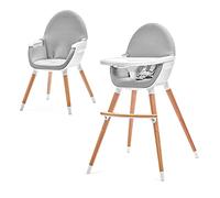 Kinderkraft Fini Chaise haute 2 en 1 pour bébé, chaise haute combinée, pieds en bois, ceintures de sécurité, repose-pieds, double plateau, de 6 mois à 5 ans, sangles à 5 points, gris